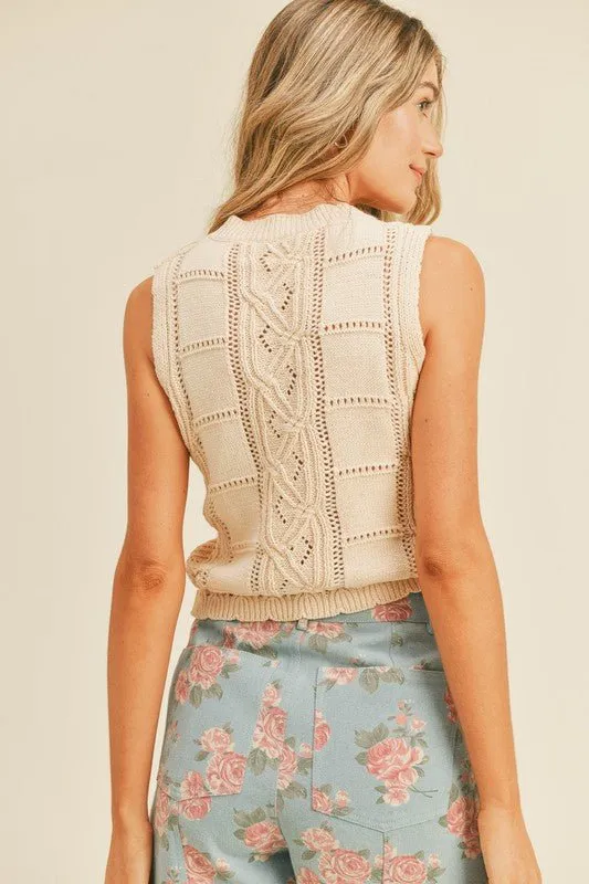 Women's Parisian Pointelle Knit Vest | Floral Embroidered Tank | Ivory