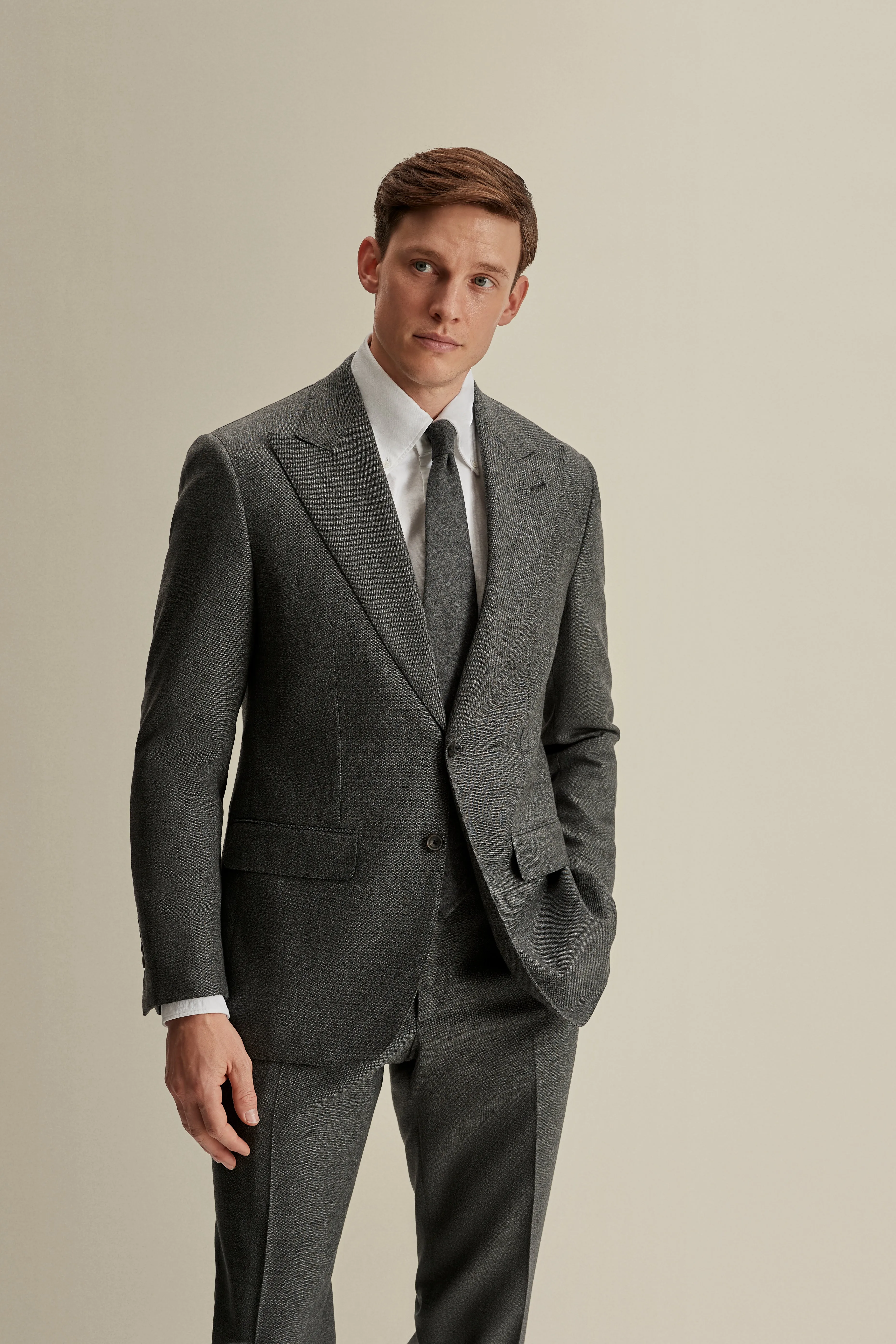 Wool Single Breasted Wide Peak Lapel Suit