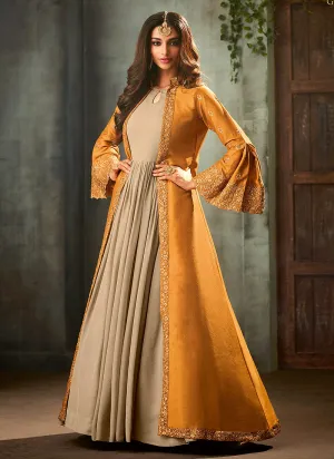 Yellow And Beige Jacket Anarkali Suit